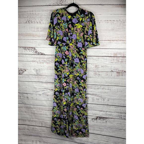 $595 Les Reveries Women's 2 Floral Maxi Silk Flutter Sleeve Made USA Elegant - Picture 5 of 12